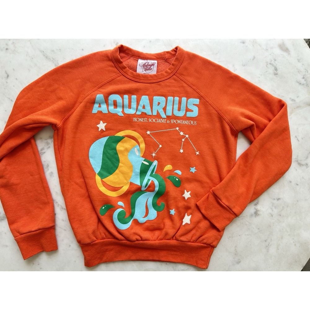 Midnight Rider Anthropologie Carolita Zodiac Sweatshirt Aquarius Size XXS Orange